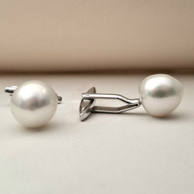         Weißgold, Accessoires, Catherine Sauvage Manschettenknöpfe 770-0059 "Knebel" 750/- WG mit 2 Südsee-Zuchtperltropfen weiß-rosé 770-0059