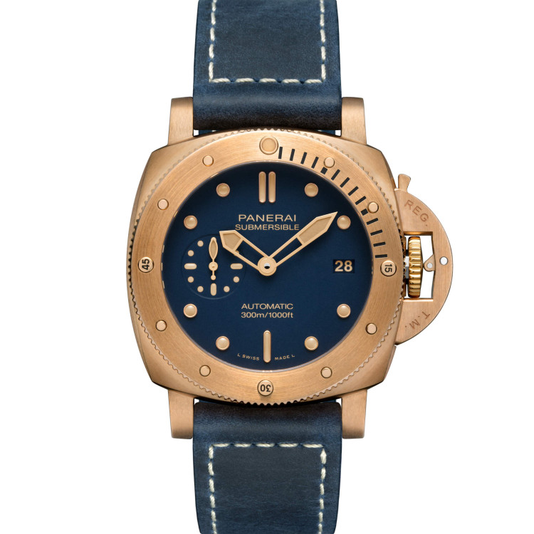 Automatik, Damenuhr- und Herrenuhruhr,  Panerai Submersible Bronzo Blu Abisso 