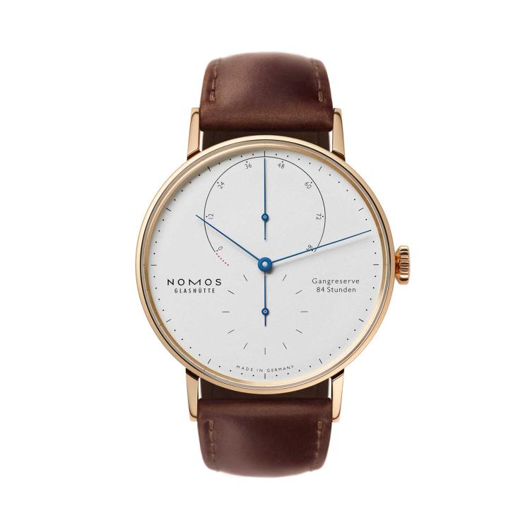 Unisex, Handaufzug,  NOMOS Glashütte Lambda 39 Roségold mit gebläuten Zeigern 