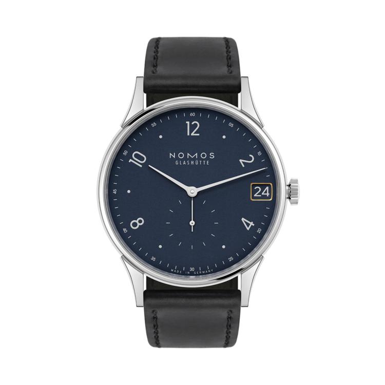 Unisex, Handaufzug,  NOMOS Glashütte Minimatik 39 Datum blau 