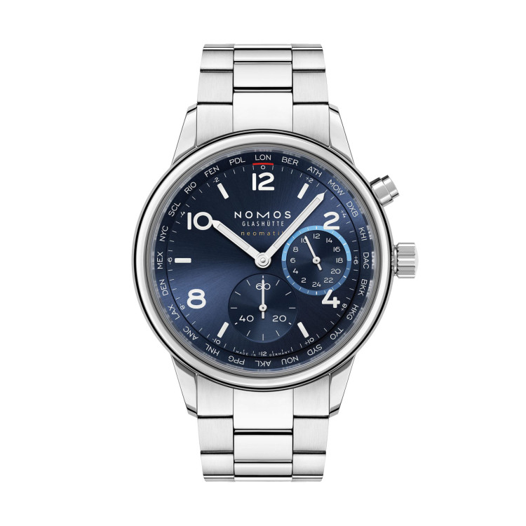 Automatik, Damenuhr- und Herrenuhruhr,  NOMOS Glashütte Club Sport Neomatik Weltzeit blau 