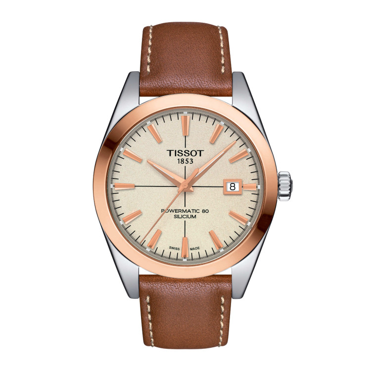 Automatik, Herrenuhr,  Tissot Gentleman Powermatic 80 Silicium 18K Goldlünette 