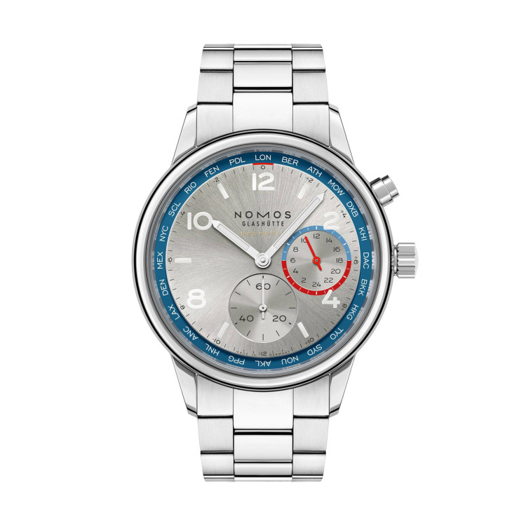 Automatik, Damenuhr- und Herrenuhruhr,  NOMOS Glashütte Club Sport Neomatik Weltzeit silber 