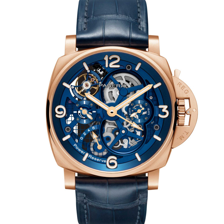 Handaufzug, Herrenuhr,  Panerai Luminor Tourbillon GMT Goldtech™ 