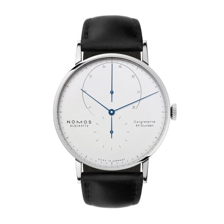 Unisex, Handaufzug,  NOMOS Glashütte Lambda Weißgold mit gebläuten Zeigern 