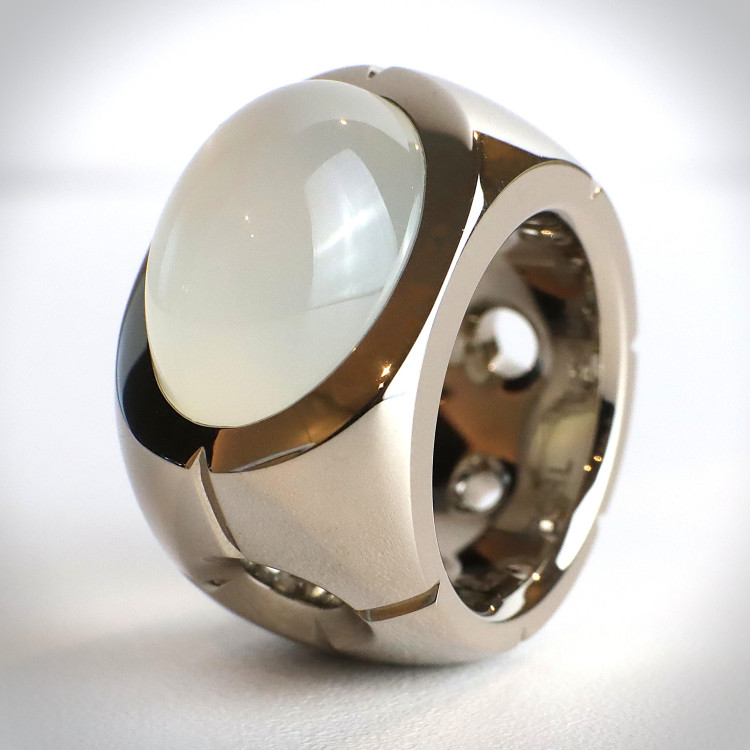 Ringe,  Jochen Pohl JOCHEN POHL Ring 750/- WG Mondstein Cabochon 12,37 ct RW 54,5 