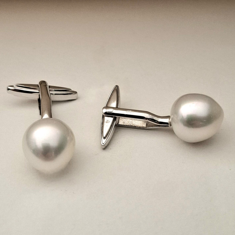 Catherine Sauvage Manschettenknöpfe 770-0059 "Knebel" 750/- WG mit 2 Südsee-Zuchtperltropfen weiß-rosé - Bild 3 