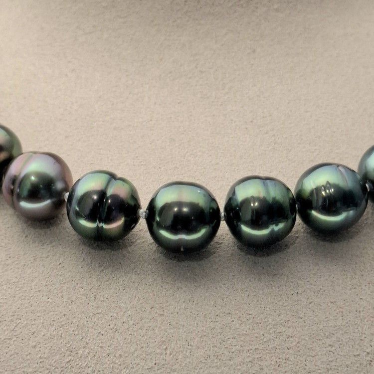 Catherine Sauvage Tahiti-Zuchtperlkette 502-5011 Tropfen-geringelt peacock 33 Perlen, ca.38 cm - Bild 3 