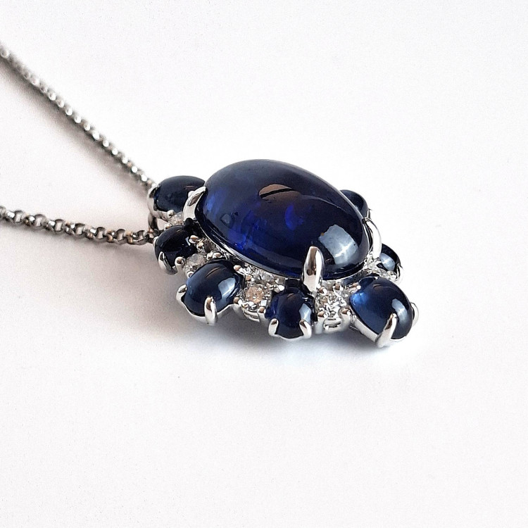 Catherine Sauvage Anhänger mit Kette 619-0373 "Turtle" 750/-WG mit Saphiren und 8 Diamanten G/VS Kettenlänge ca. 45 cm - Bild 3 